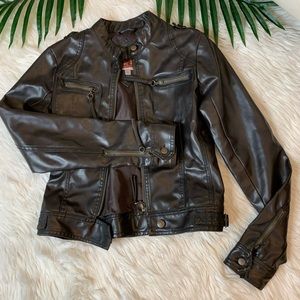 Brown Biker Faux Leather Jacket